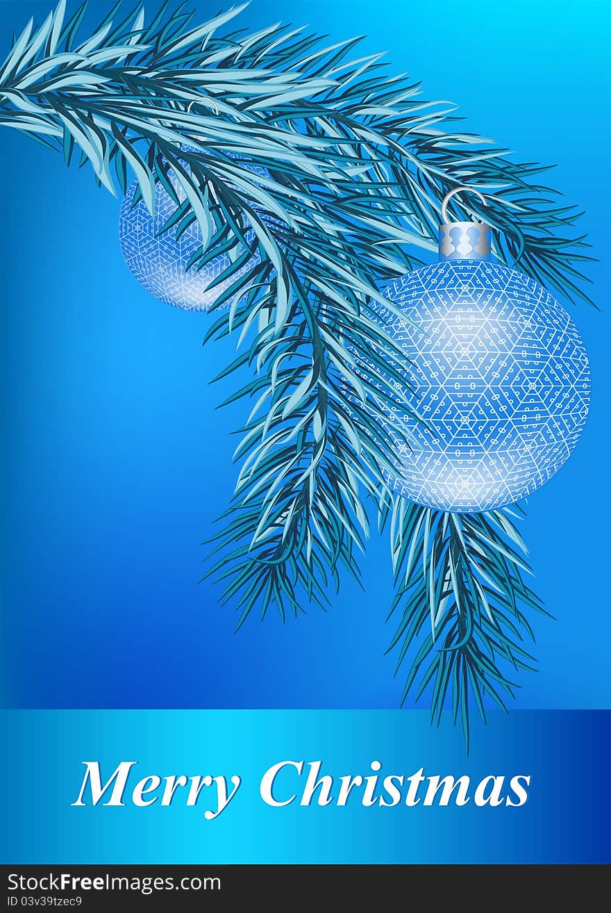 Christmas background with fir and patterned balls