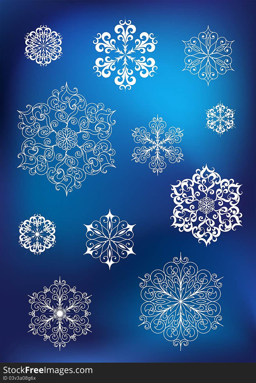 White snowflake set for winter design. White snowflake set for winter design