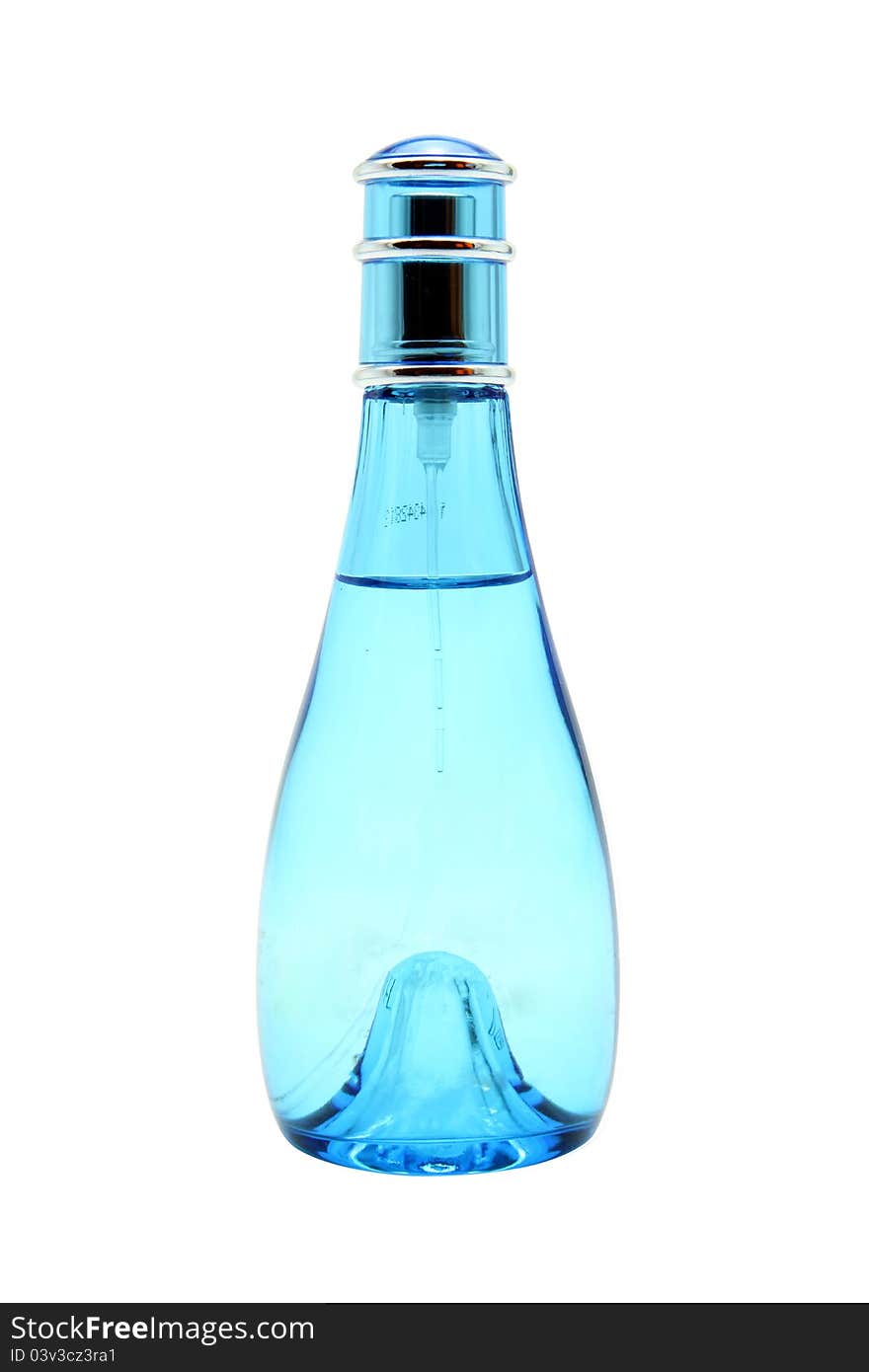 Full glass light blue spray bottle