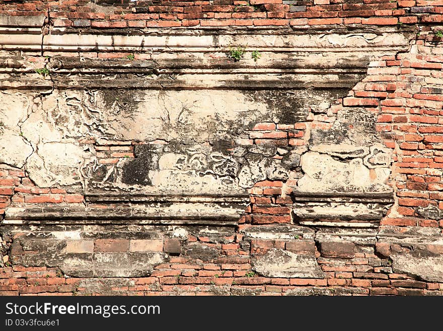 Ruin of monastery temple wall from red brick using as background