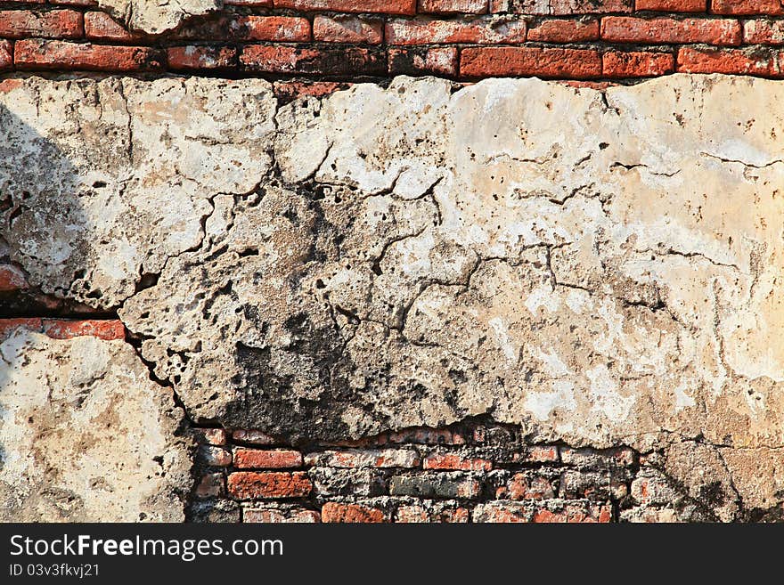 Ruin monastery temple wall from red brick using as background. Ruin monastery temple wall from red brick using as background