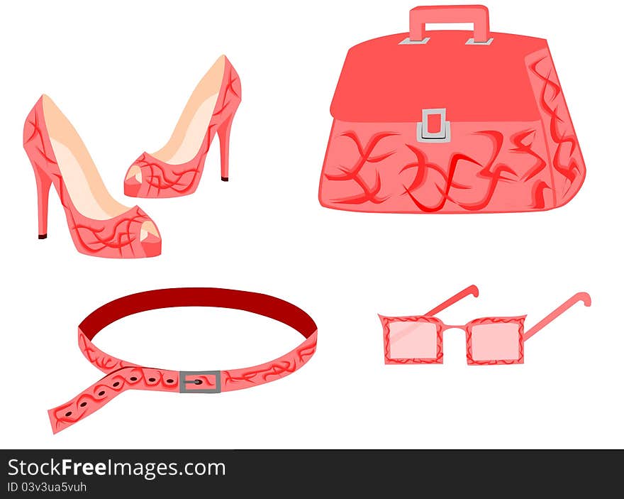 Collection of pink fashion elements for women. Collection of pink fashion elements for women