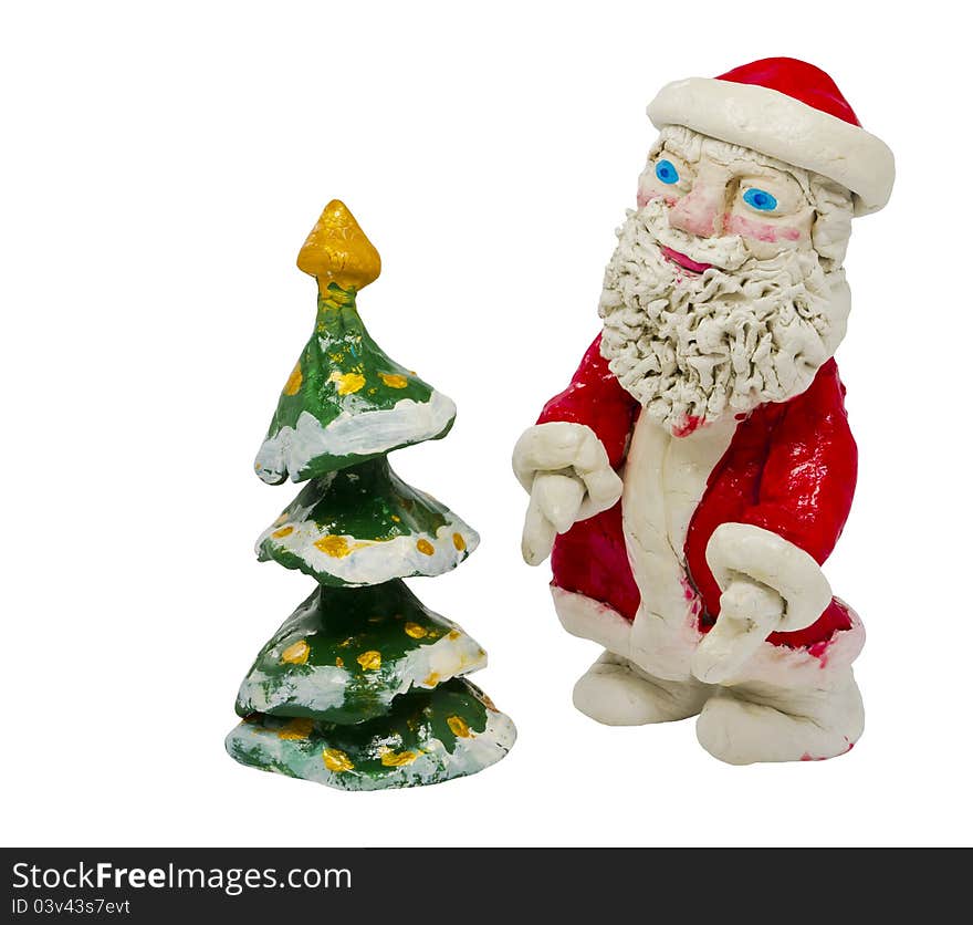 Figure Of Santa Claus And Fir Isolated On White