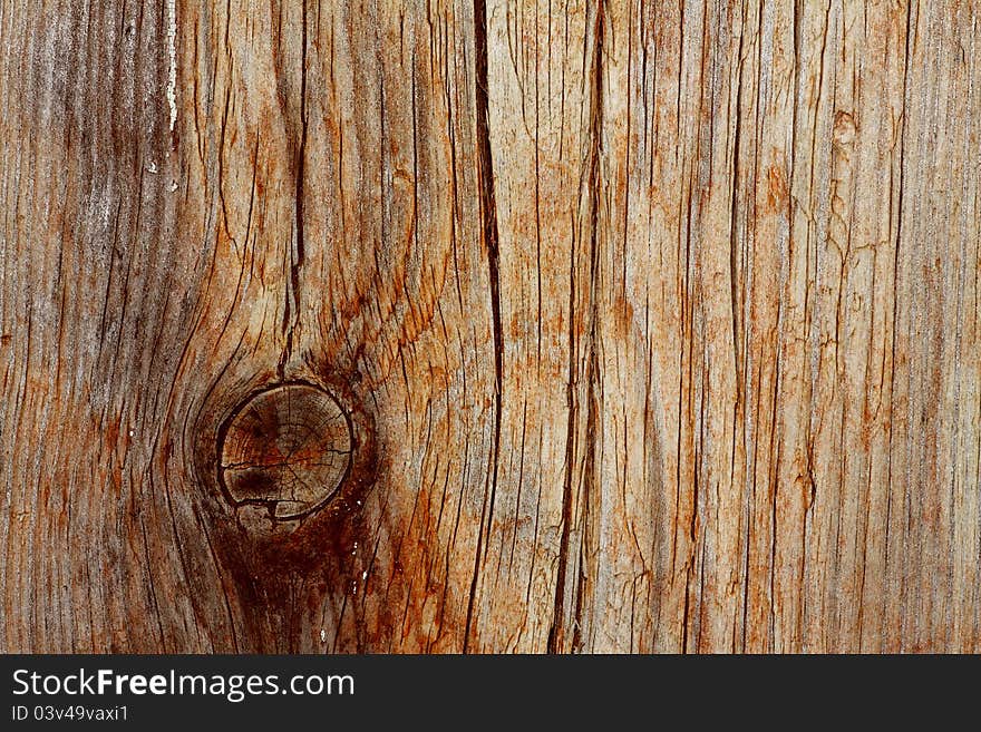 Surface of a flat piece of construction lumber with texture and cracks formed by years of weathering from rain and sun. Surface of a flat piece of construction lumber with texture and cracks formed by years of weathering from rain and sun