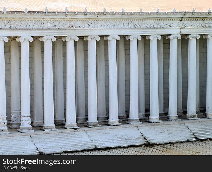 Close-up of classic columns. Old historic building. Parthenon