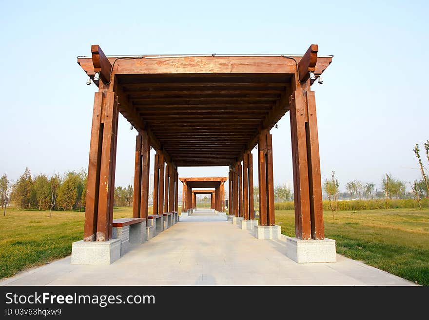 The wooden arbour in the park