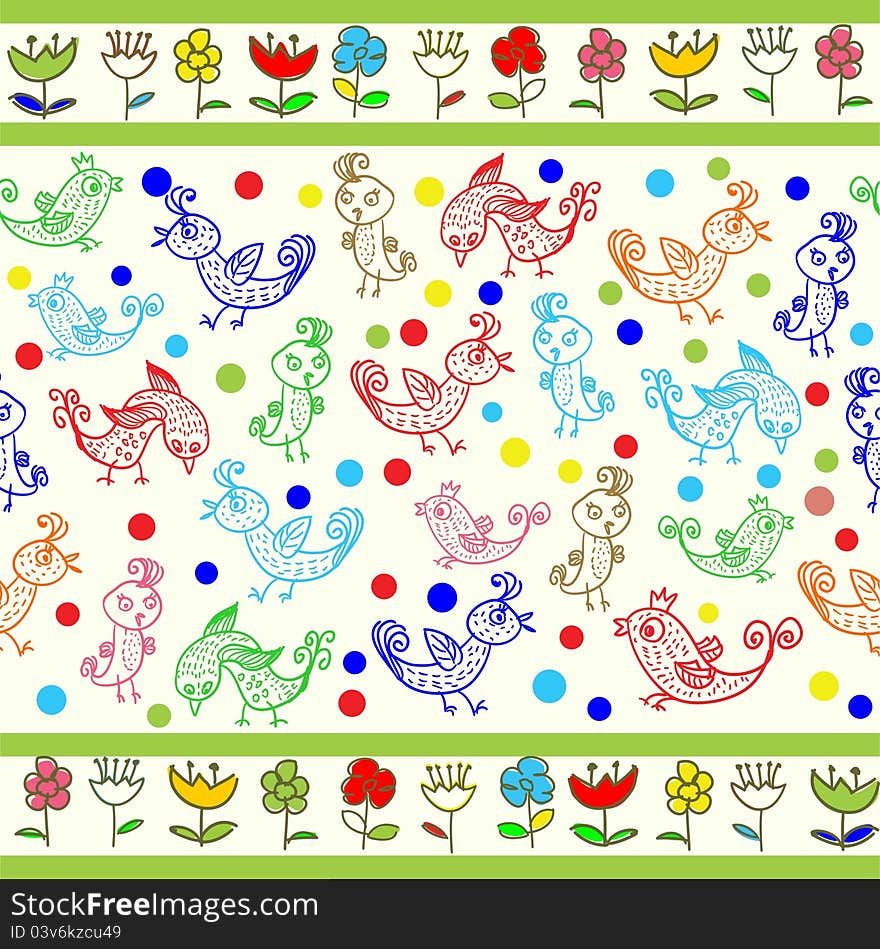 Kids seamless pattern with birds