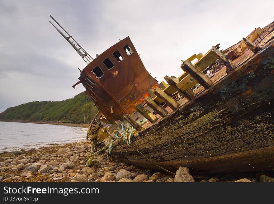 Fishing boat wreck close up