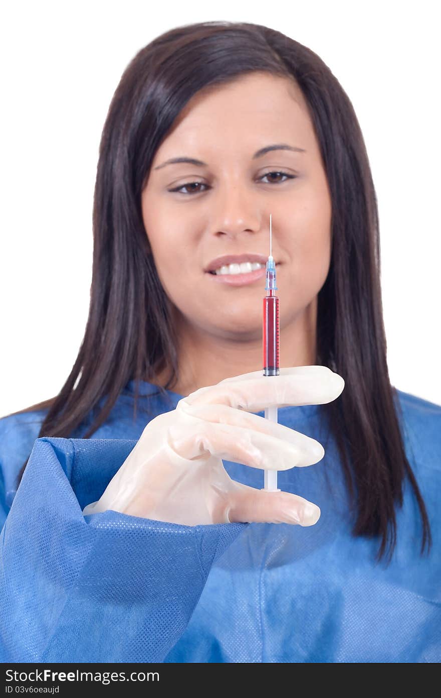 Nurse with a syringe on white background. Nurse with a syringe on white background