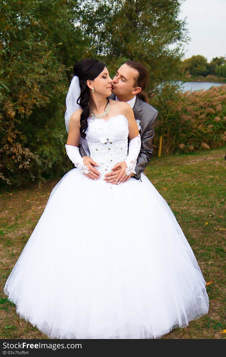 Happy bride and groom outdoor