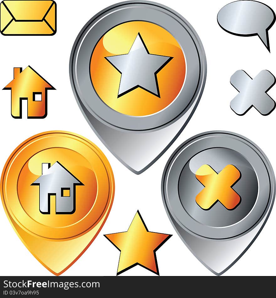 vector Set of gold and silver pin-pointer