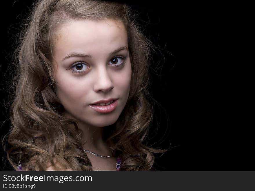 Young woman closeup portrait with retro hair.