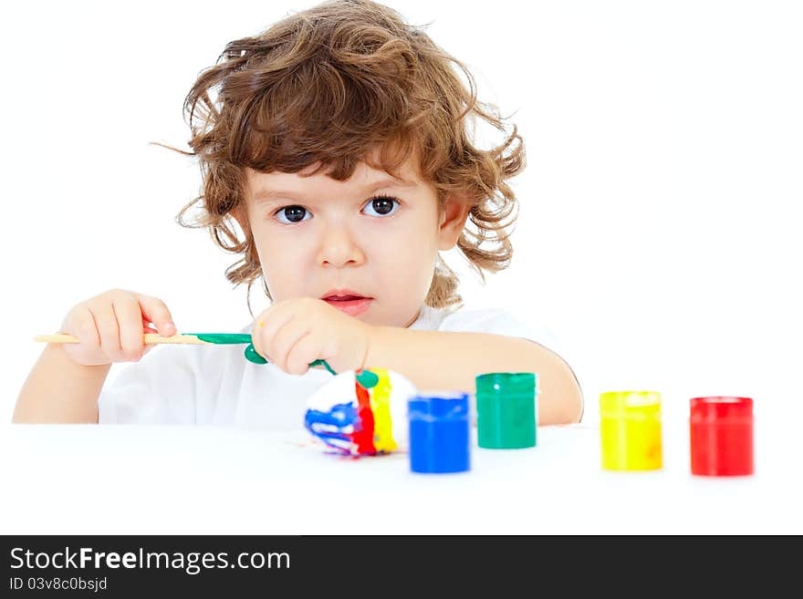 Little Curly Child Painting Egg