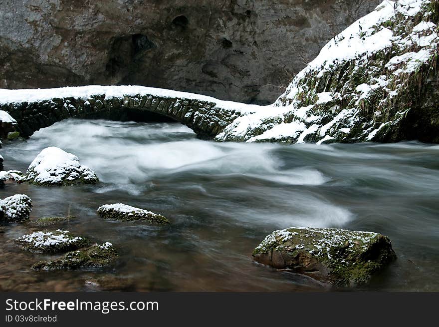 Underworld river in winter time, Karst