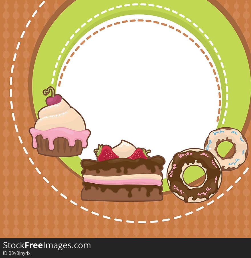 Greeting card with images of cakes and donuts