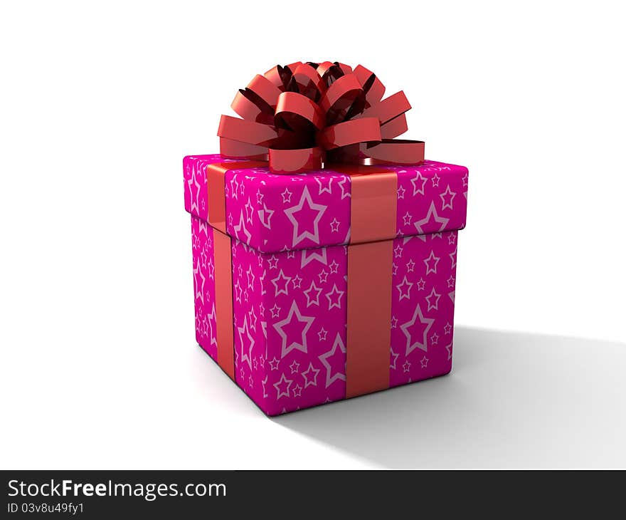 Single gift box with ribbon on white background