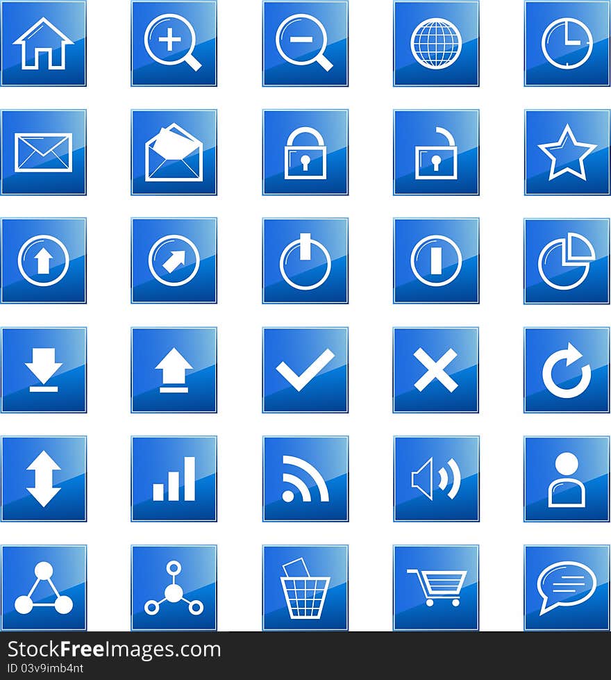 Set of 30 web related icons in blue. Set of 30 web related icons in blue