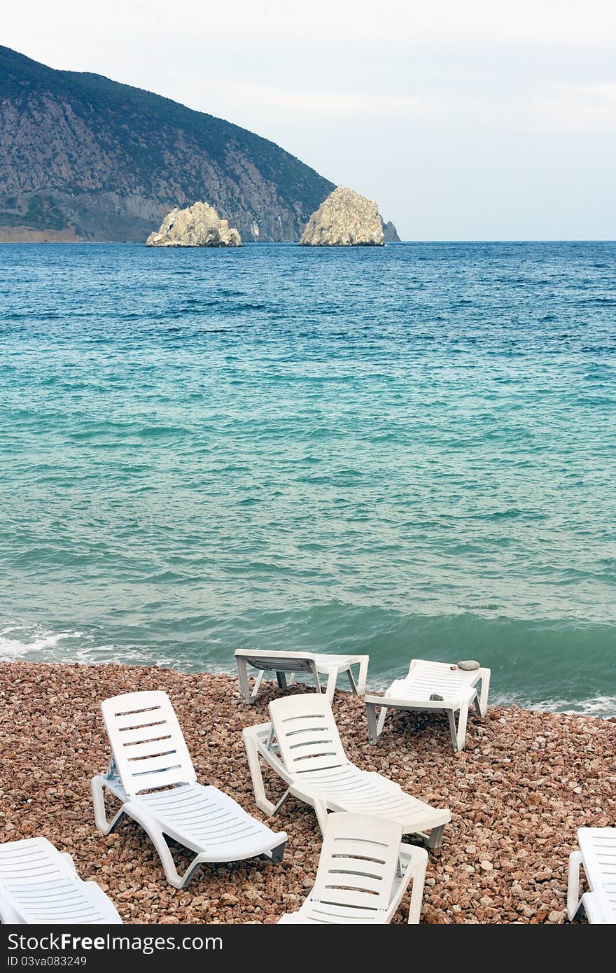 Several lounges on the beach