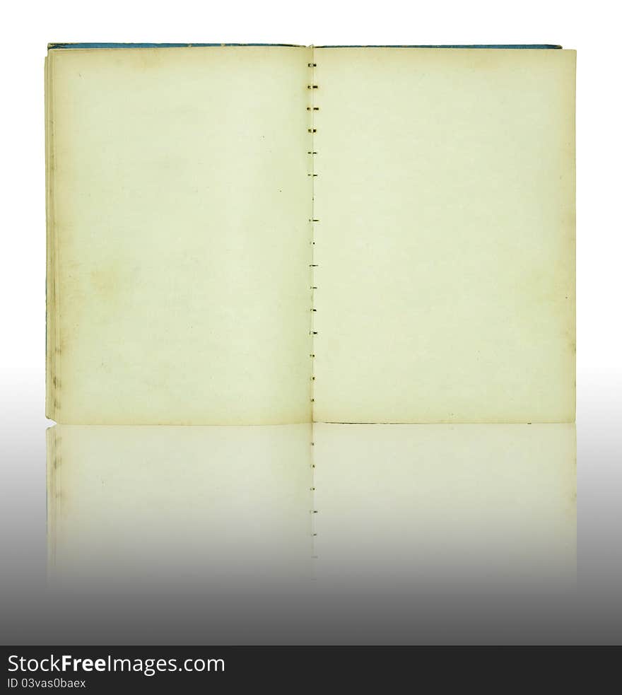 Old book open on reflect floor and white background with clipping path