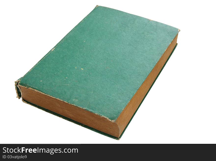 Old green book isolated on white background