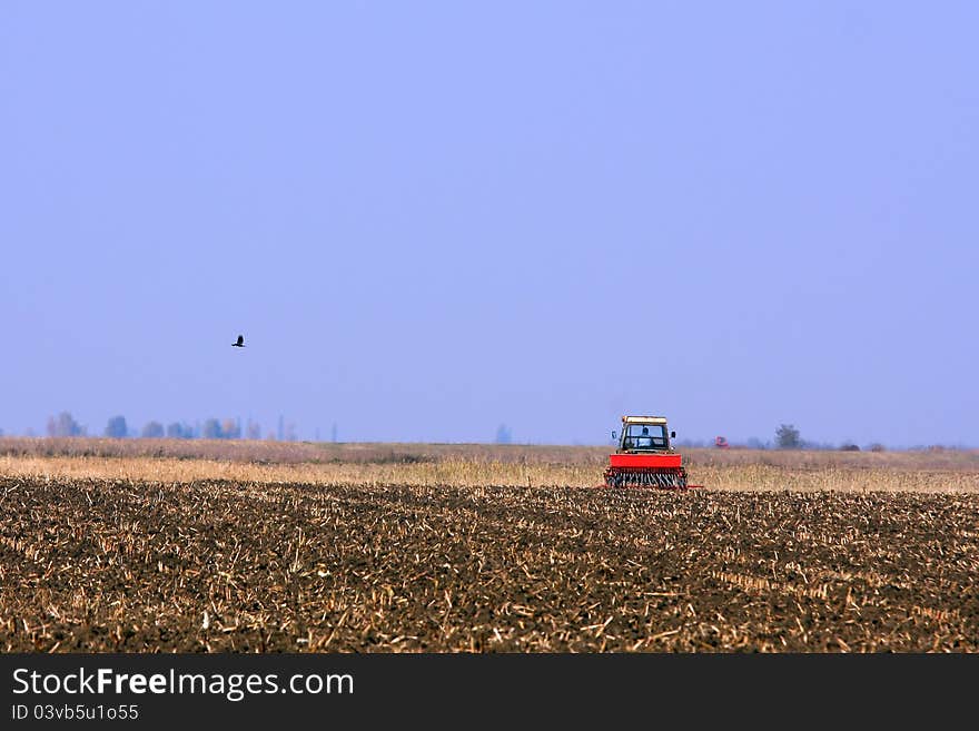 Tractor working in the field