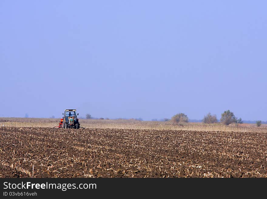 Tractor working in the field