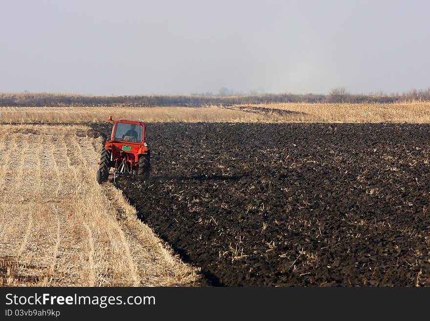 Tractor working in the field