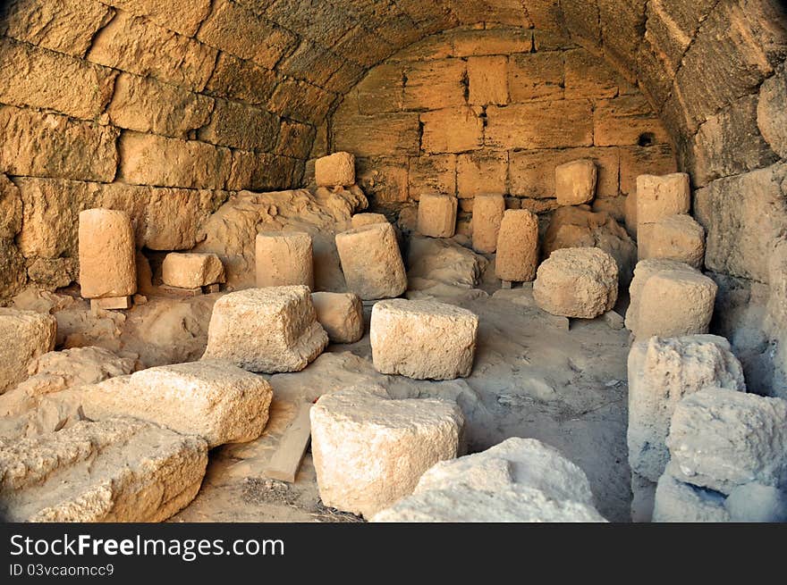 These broken columns are at the acropolis in lindon in the greek island of rhodes. These broken columns are at the acropolis in lindon in the greek island of rhodes