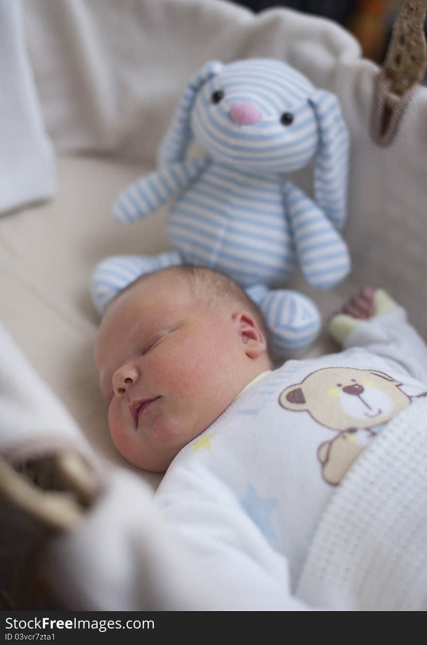 Newborn Baby Boy Asleep With Cuddly Toy