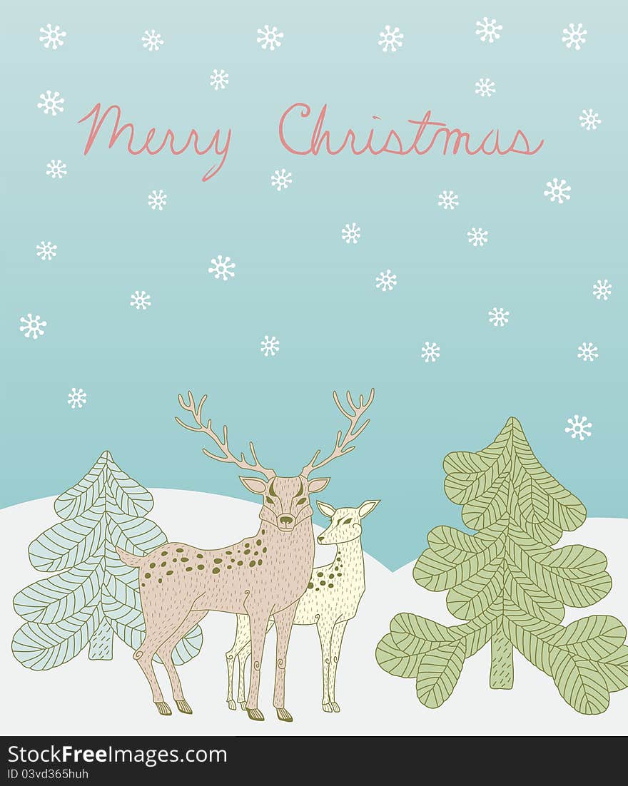 Greeting card with pair of deers. Greeting card with pair of deers