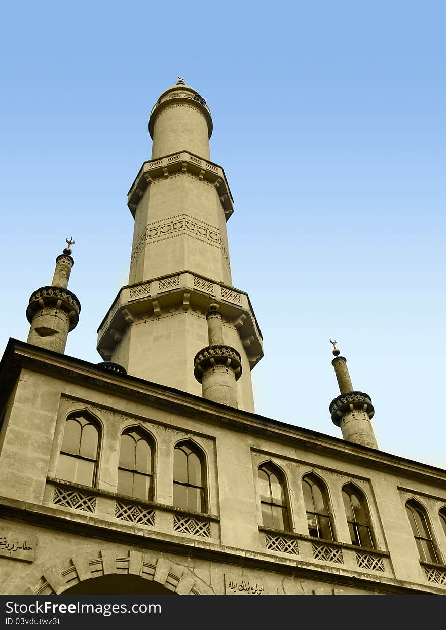 Minaret and blue sky in Lednice