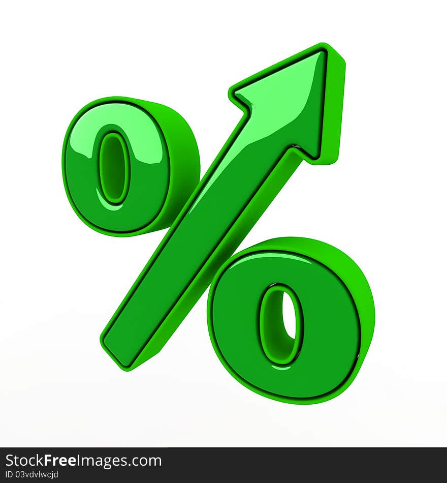 The green sign on percent designating increase. The green sign on percent designating increase