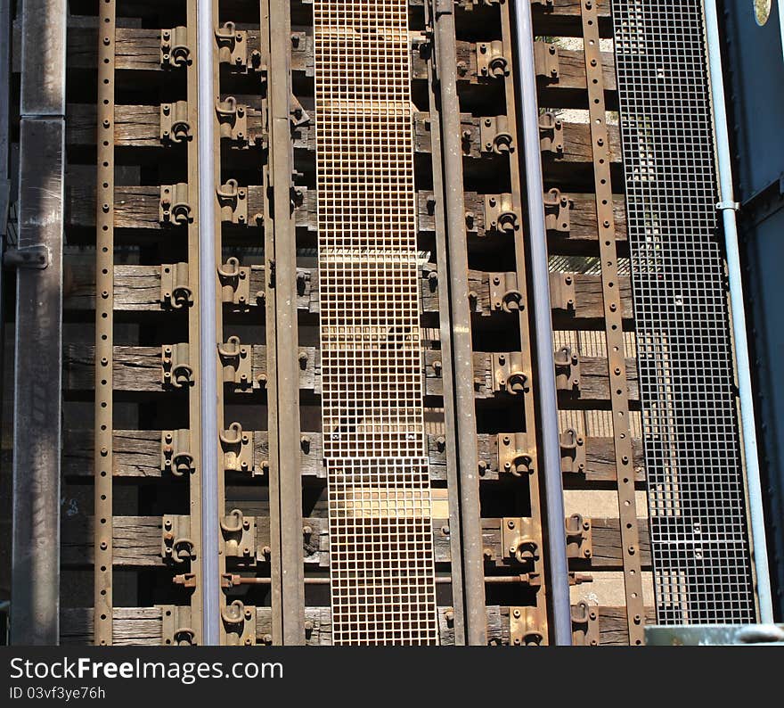 Tracks of railway across a bridge span. Tracks of railway across a bridge span