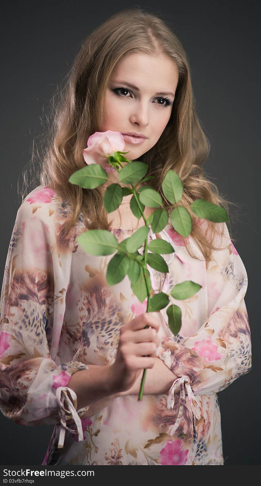 Portrait of young girl that holds delicate rose. Portrait of young girl that holds delicate rose