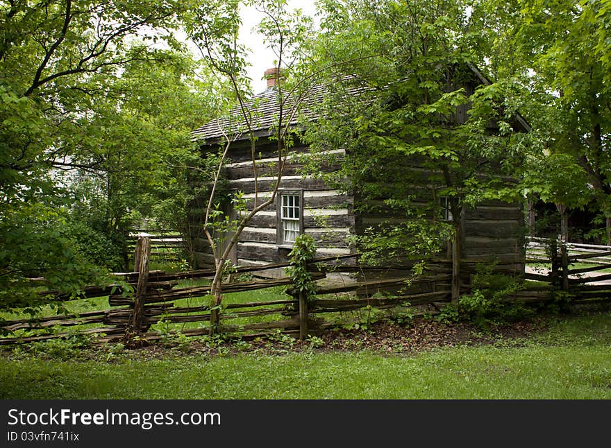 Log cabin in trees