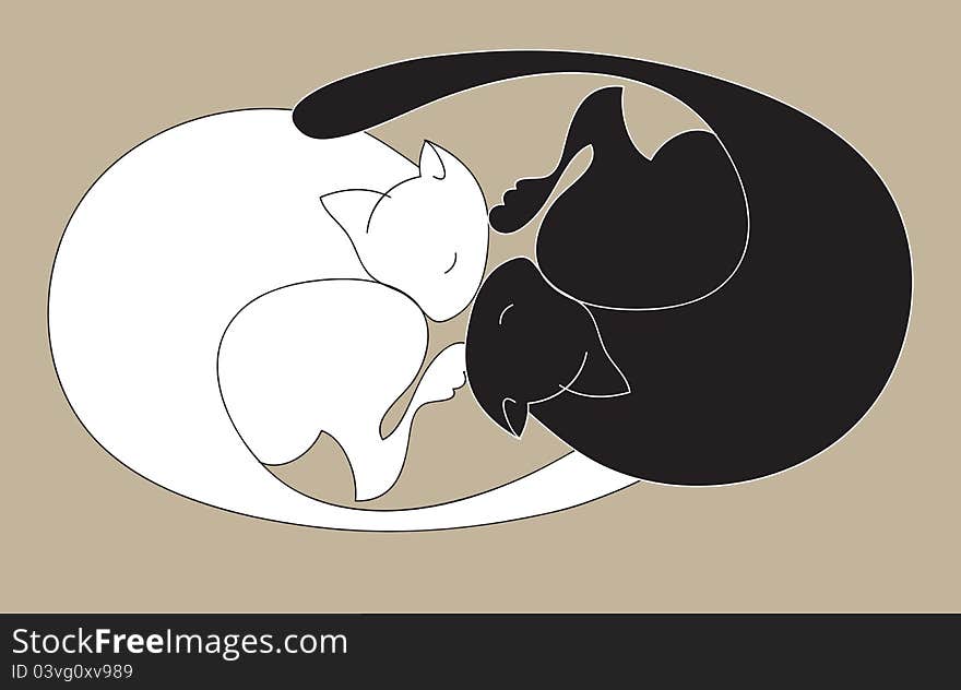 Black and white sleeping cats form sign yin - yang