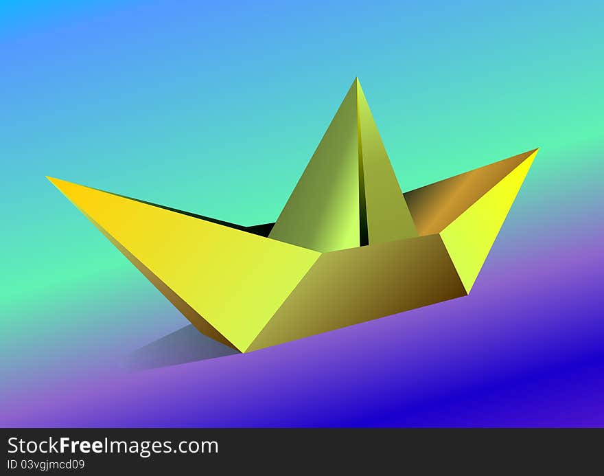 Paper boat on a colour background