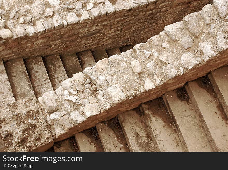 Top view of ancient stone stair case