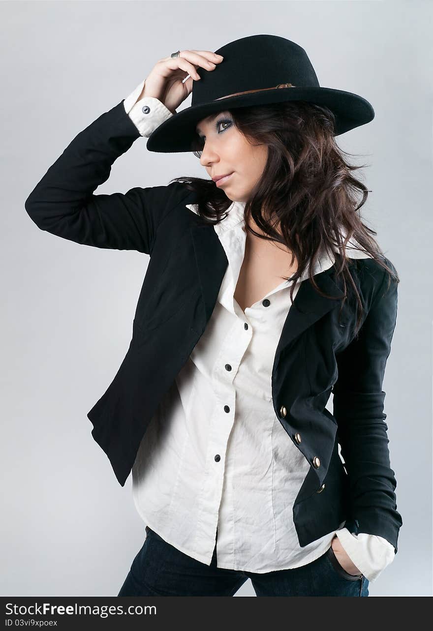 Beautiful Woman In Cowboy Hat.