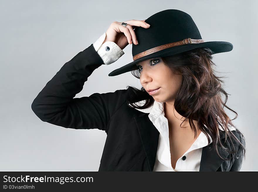 Beautiful Woman In Cowboy Hat.