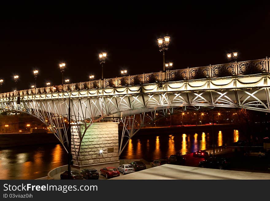 Moscow. Evening foot Bridge with illumination