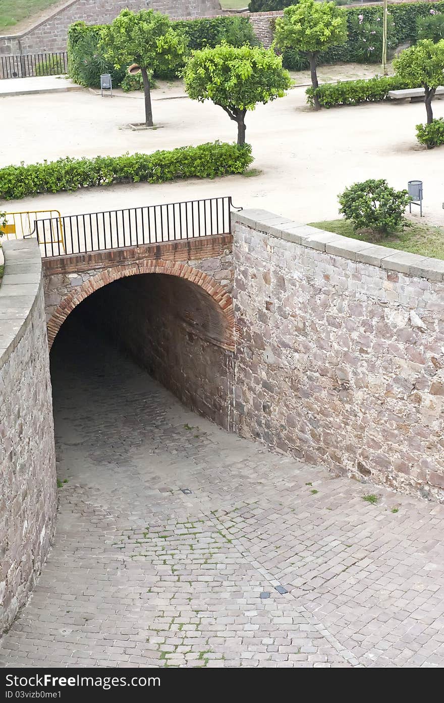 Entrance to the old stone tunnel under park.