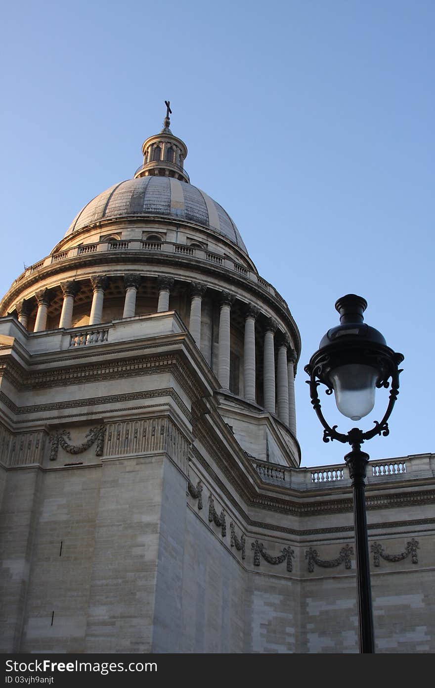 Part view of the Pantheon of Paris, now functions as a secular mausoleum containing the remains of distinguished French citizens