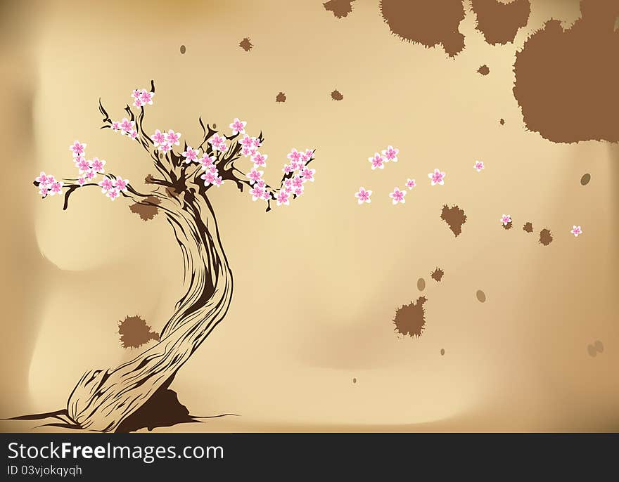 Vector illustration of old tree on brown background. Vector illustration of old tree on brown background