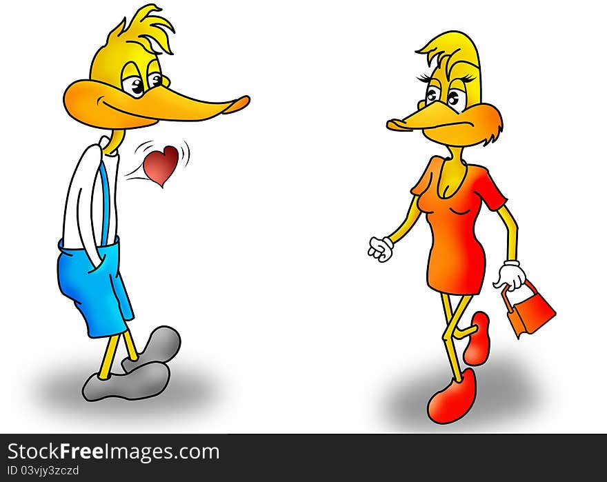 Sweet pair of ducks in comic style. Sweet pair of ducks in comic style