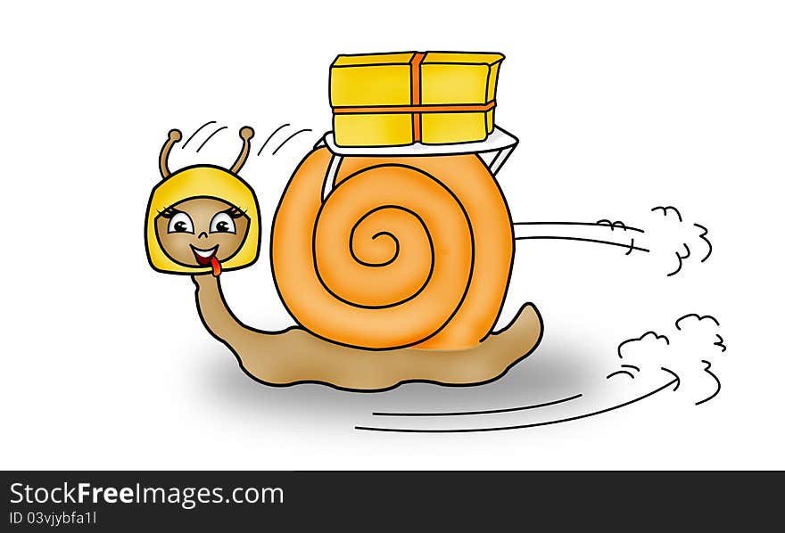 Sweet super fast snail with package. Sweet super fast snail with package