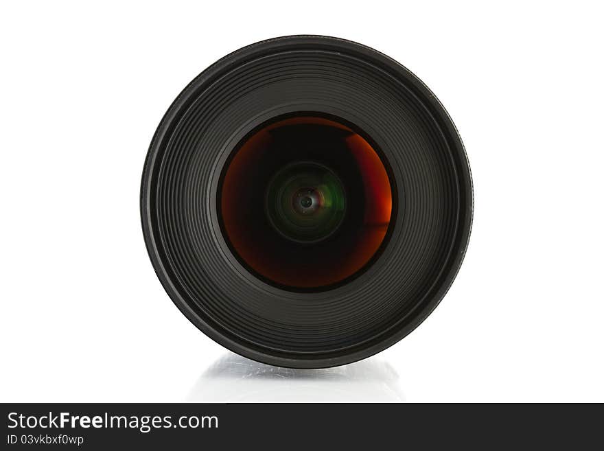 Front View Of Camera Lens On White Background