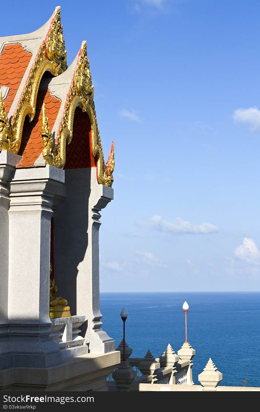 Buddhist temple near the sea, temple and sea, buddhist monastery, south of Thailand, Wat Tang Sai Thailand