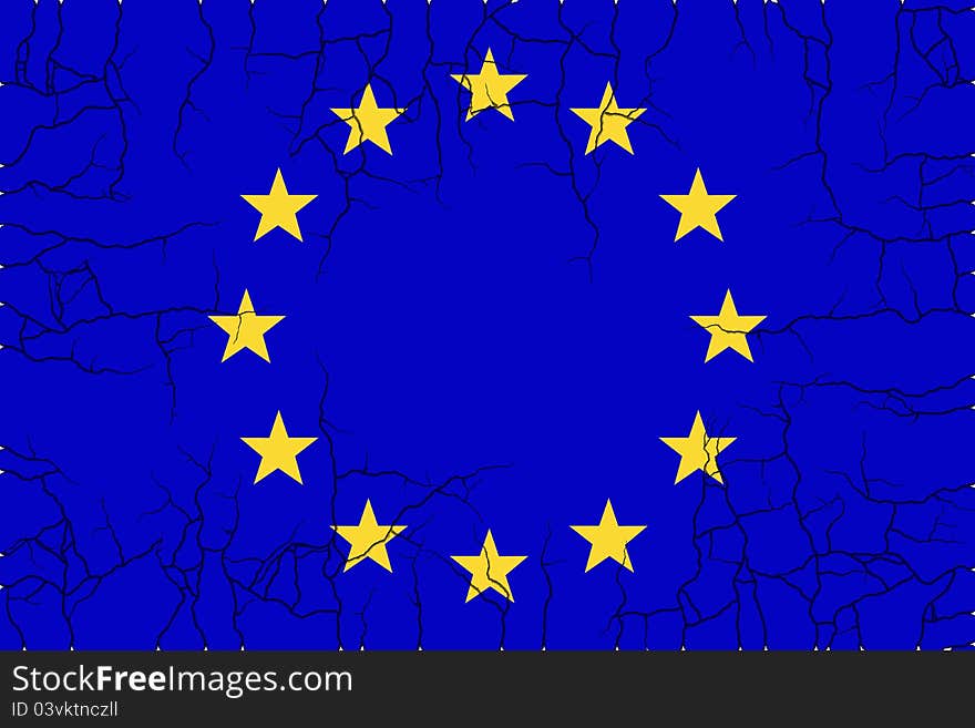 The symbolic image of the flag of the European Union in crisis. The symbolic image of the flag of the European Union in crisis