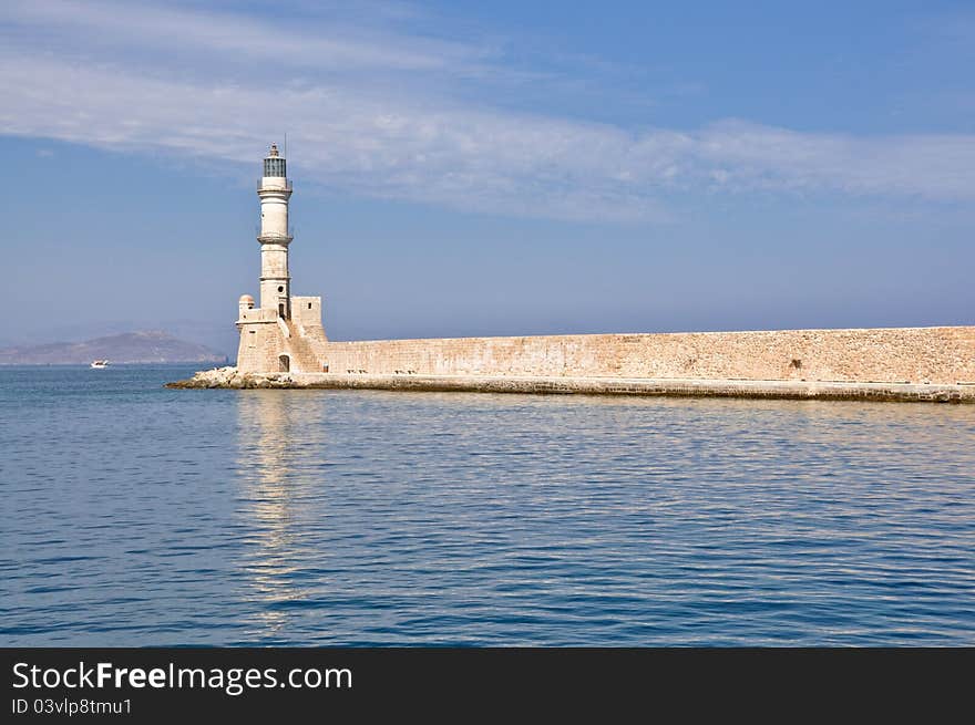 A Greek lighthouse with port wall